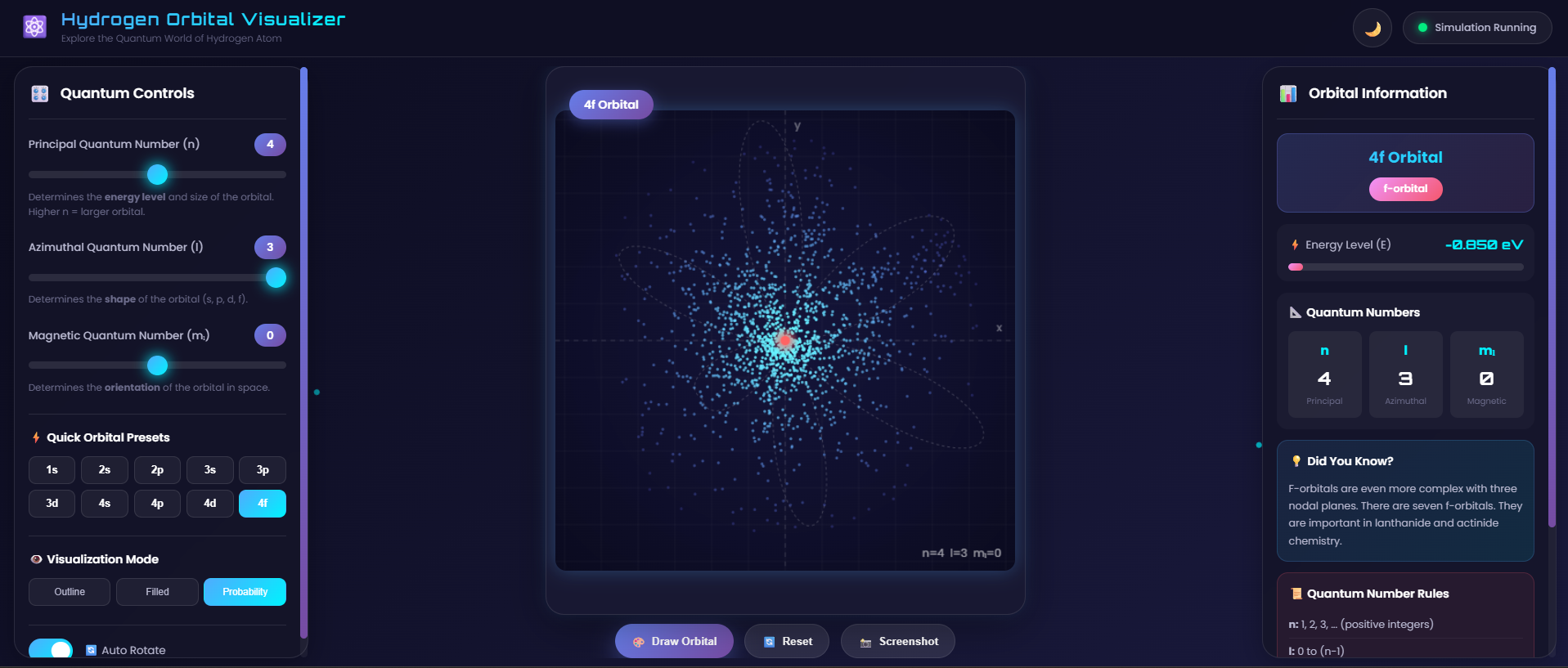 Hydrogen Orbital Visualizer Interface